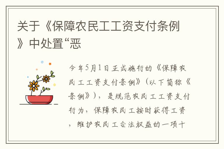关于《保障农民工工资支付条例》中处置“恶